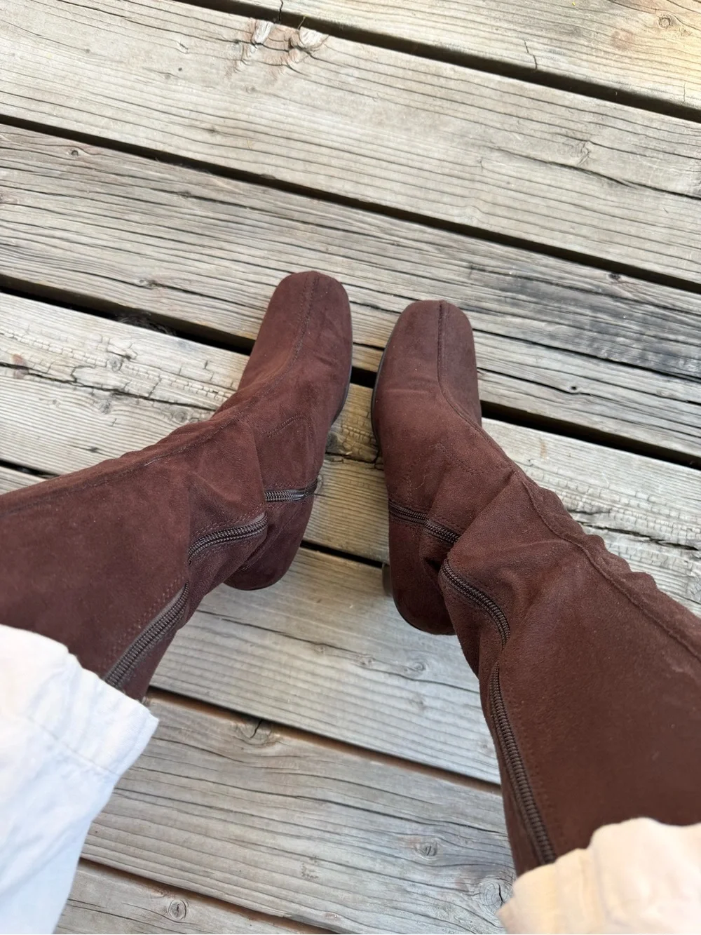 Vintage Brown Suede Over-the-Knee Block Heel Boots